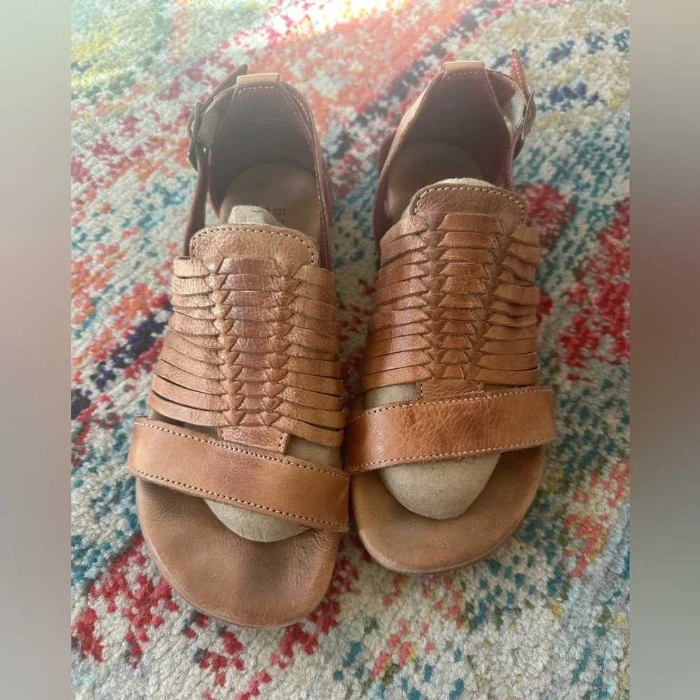 BED|STU Women's Tan Leather Woven Slingback Sandals